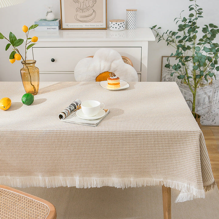 Lisslune | Waffle Modern Tablecloth, Knitted Fabric Lace Coffee Cloth, Round Tablecloth, Rectangular Tablecloth