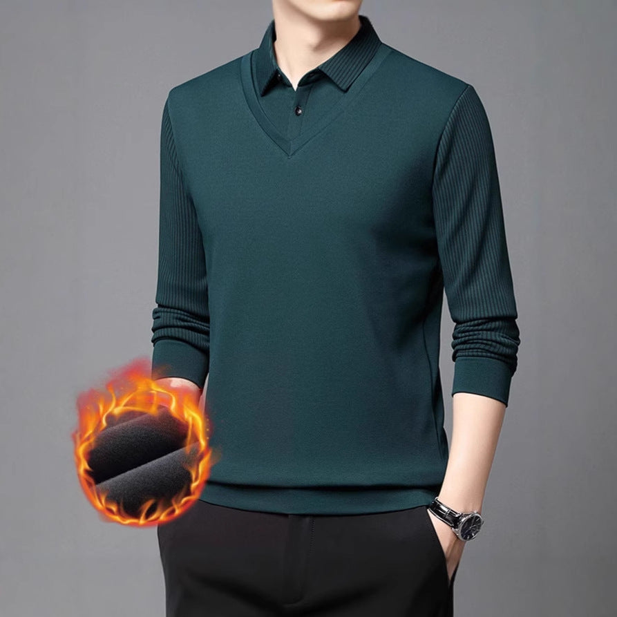 Men's fashionable sweater with V-neck and textured sleeve Lisslune