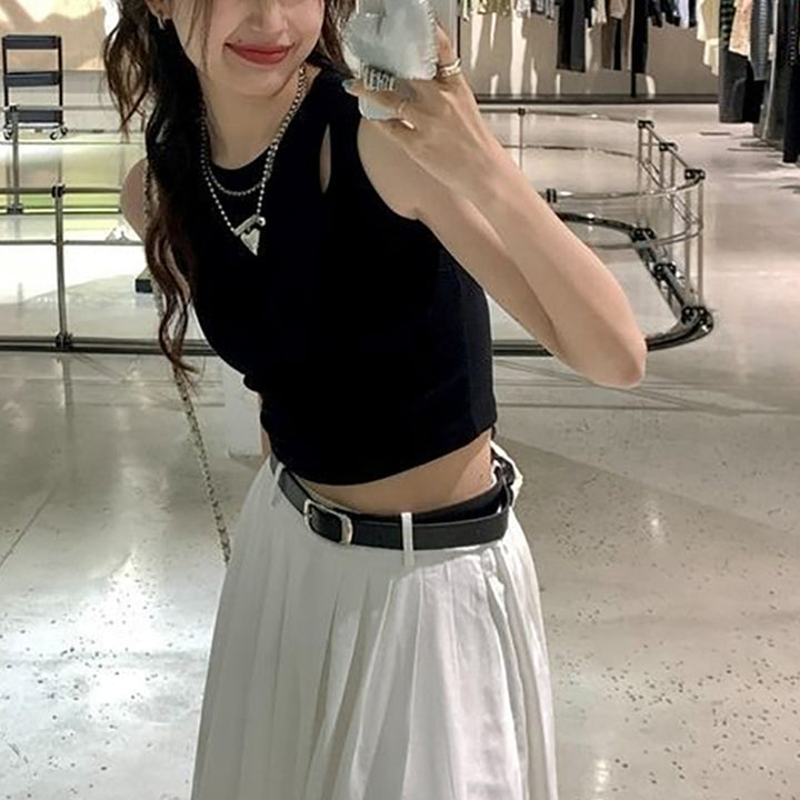 Women's crop top with elastic waistband and asymmetrical neckline Lisslune