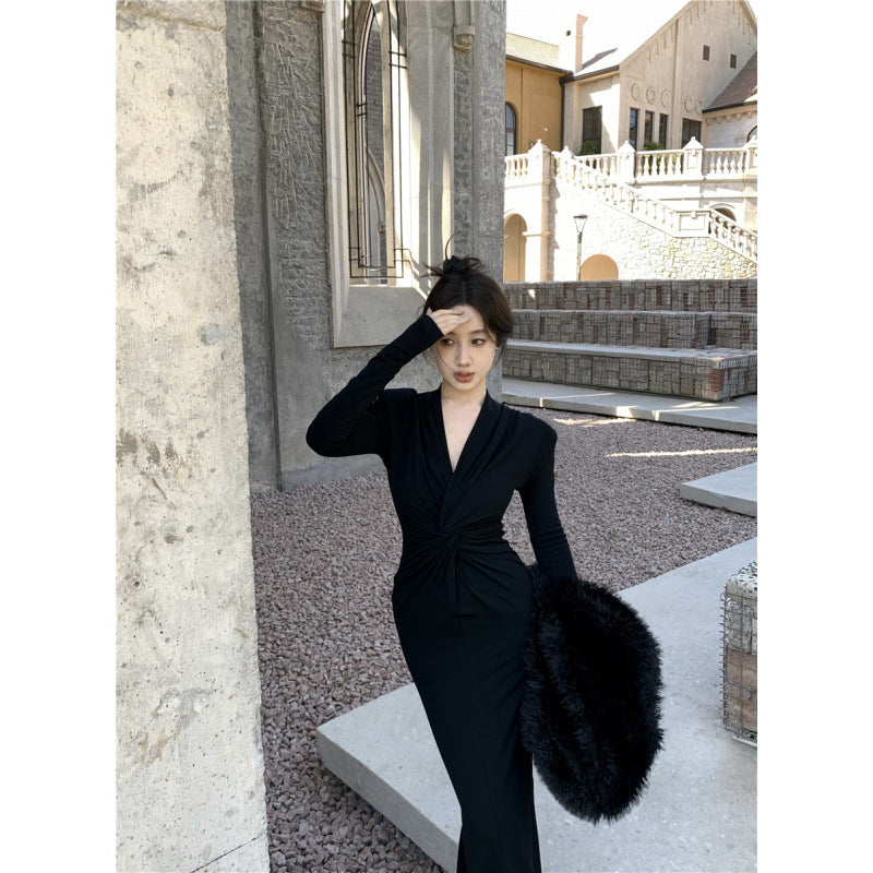 Women Elegant Wrap Dress with Deep V Neckline and Detail-Loving Pleating Lisslune