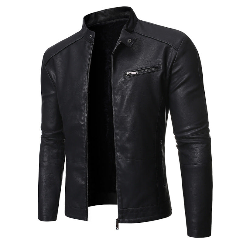 Men's elegant artificial leather jacket with modern stand-up collar Lisslune
