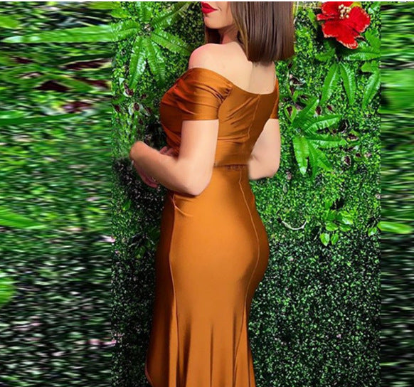 Ladies elegant maxi dress with asymmetric cut and shimmering effect Lisslune