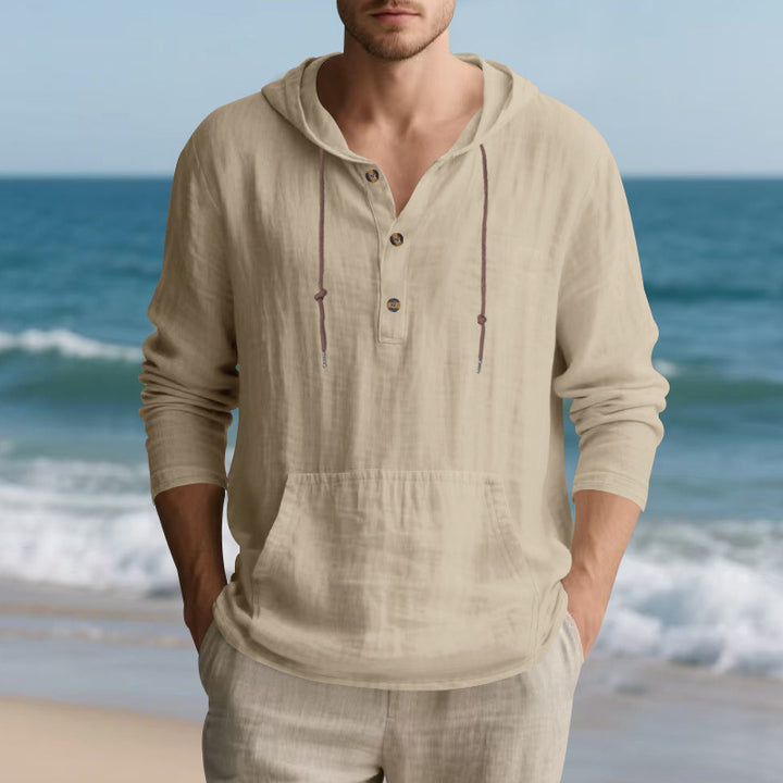 Men's casual hoodie with button placket and kangaroo pocket Lisslune