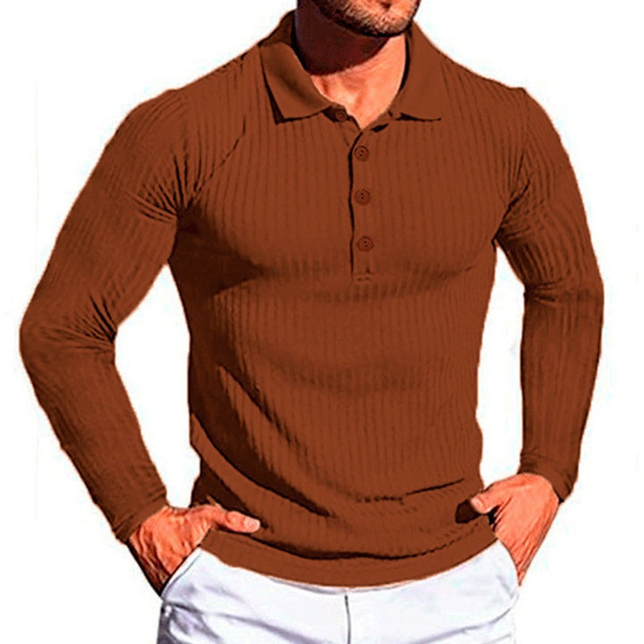 Men's Long Sleeve Polo Shirt with Textured Design Lisslune