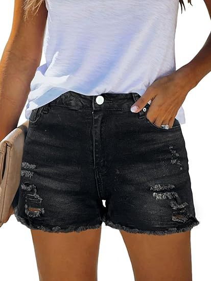 Women's destroyed denim shorts with frayed hems and casual fit Lisslune