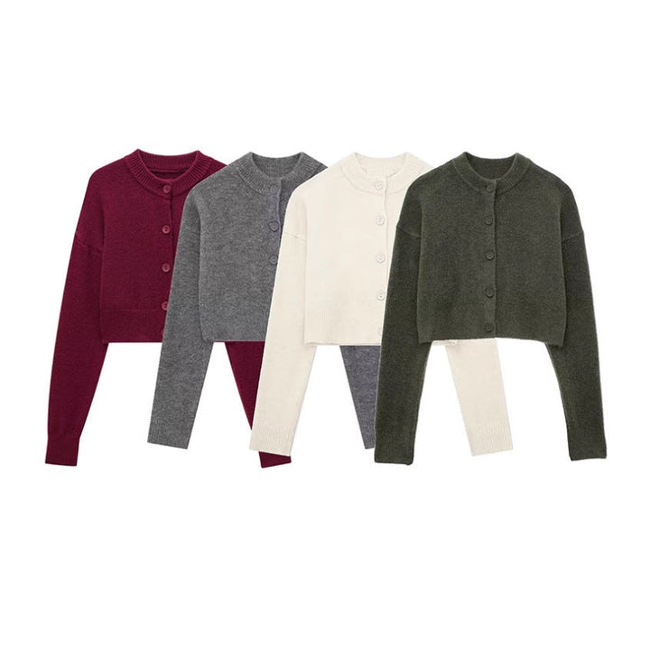 Women's Short Cardigan with Button Placket and Elegant Round Neckline Lisslune