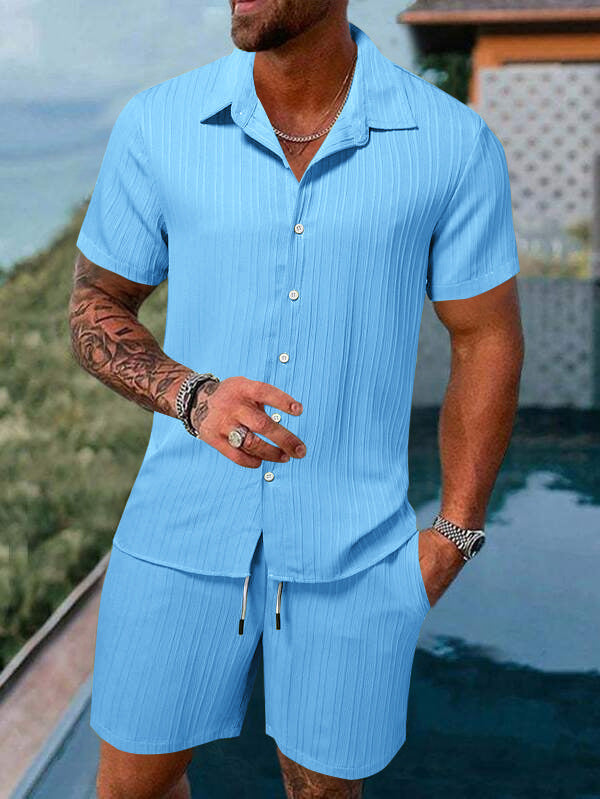 Men's casual short-sleeve set with textured surface Lisslune