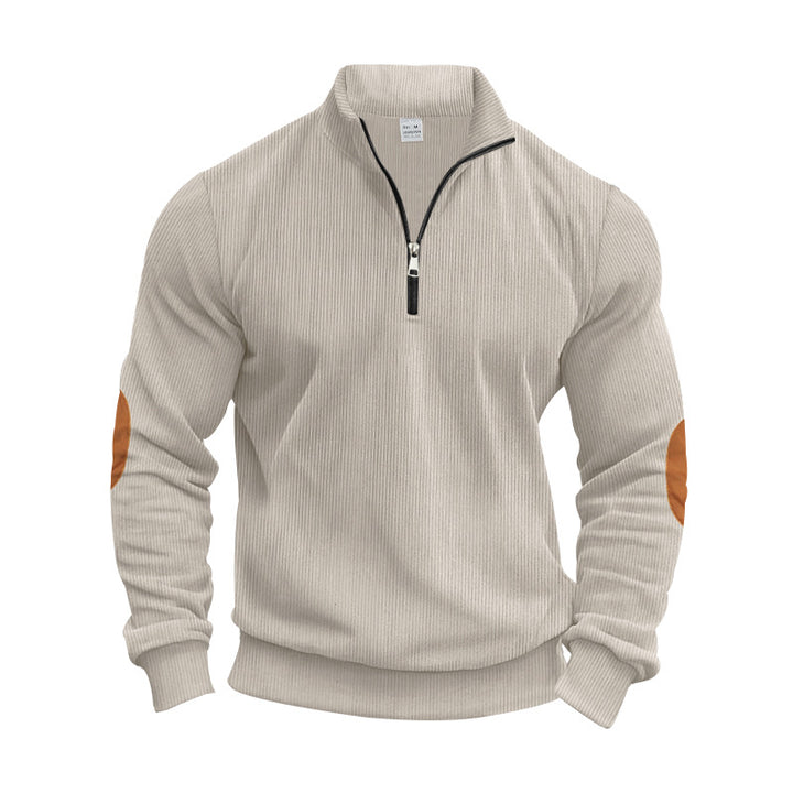 Men's Stand Collar Sweater with Zipper and Fashionable Elbow Patches Lisslune