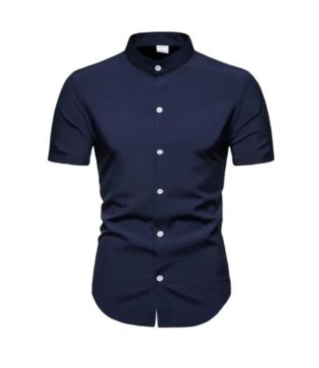 Men's short-sleeve shirt with modern stand-up collar and elegant button details Lisslune