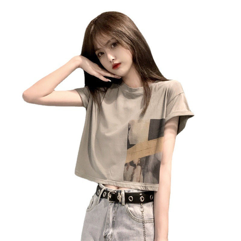 Women’s Crop T-Shirt with Creative Graphic Print Lisslune