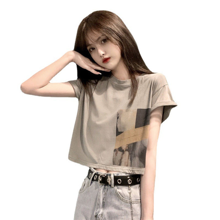 Women’s Crop T-Shirt with Creative Graphic Print Lisslune