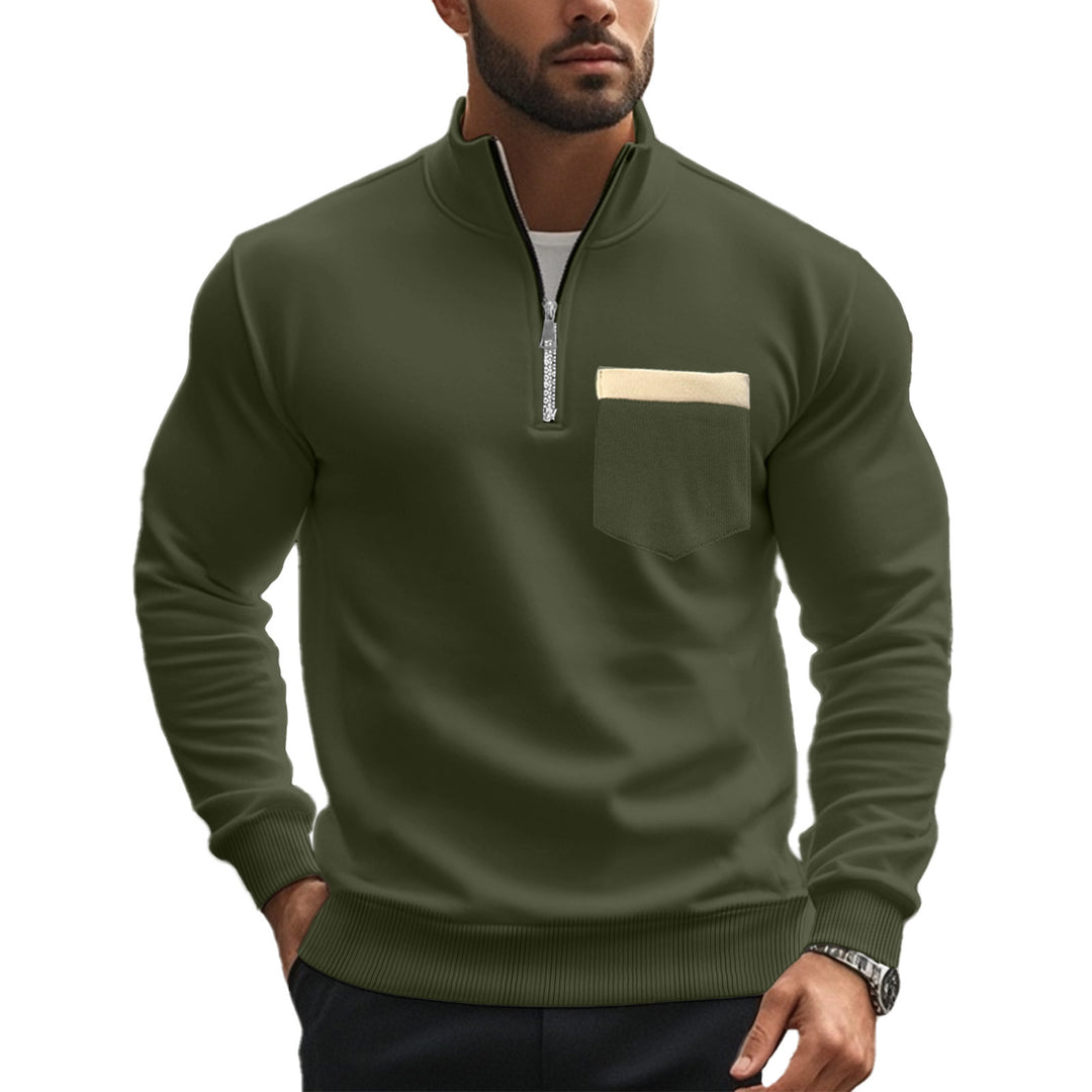 Men's sporty pullover with half zipper and contrast chest pocket Lisslune