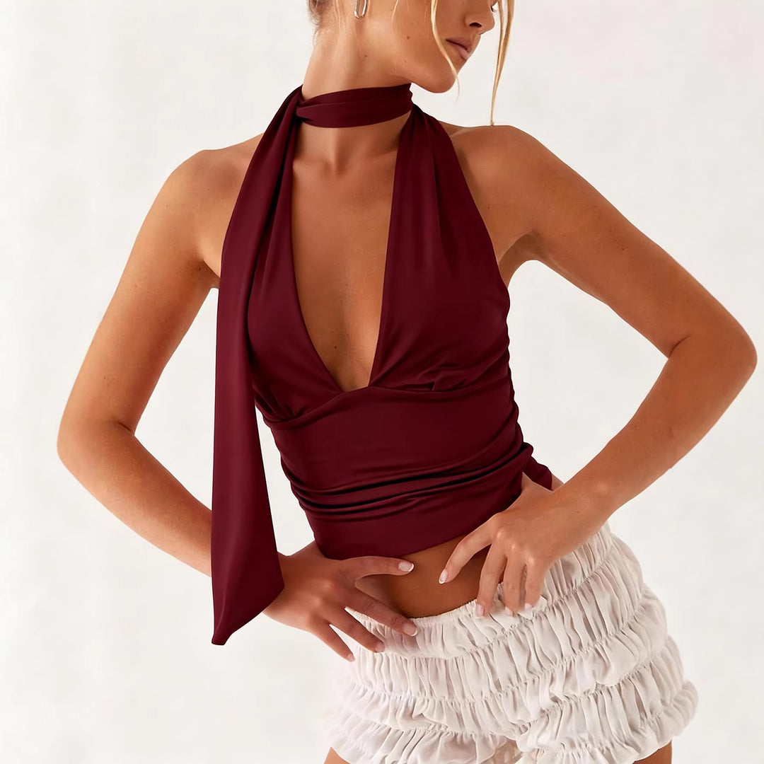 Damen Neckholder-Top mit tiefem Ausschnitt und Raffung Lisslune