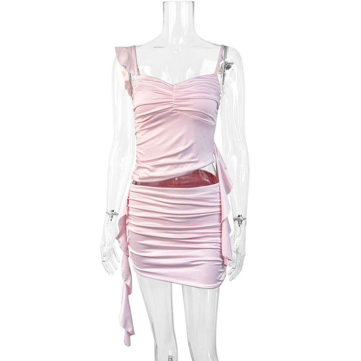 Damen Rüschendes Mini-Kleid mit verstellbaren Spaghetti-Trägern und figurformendem Schnitt Lisslune