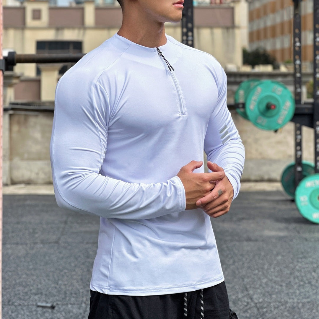 Men's functional long sleeve shirt with high collar and innovative zipper Lisslune