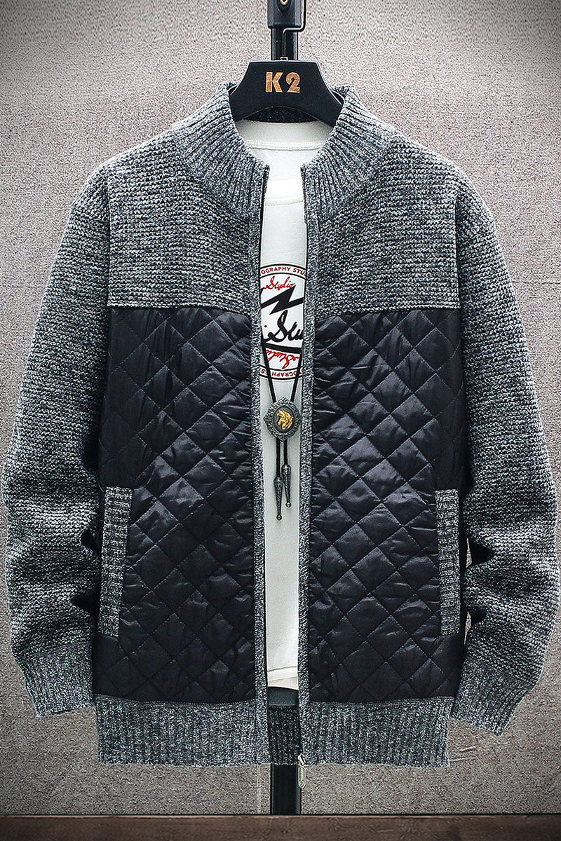 Men's quilted jacket with knit details and high collar Lisslune