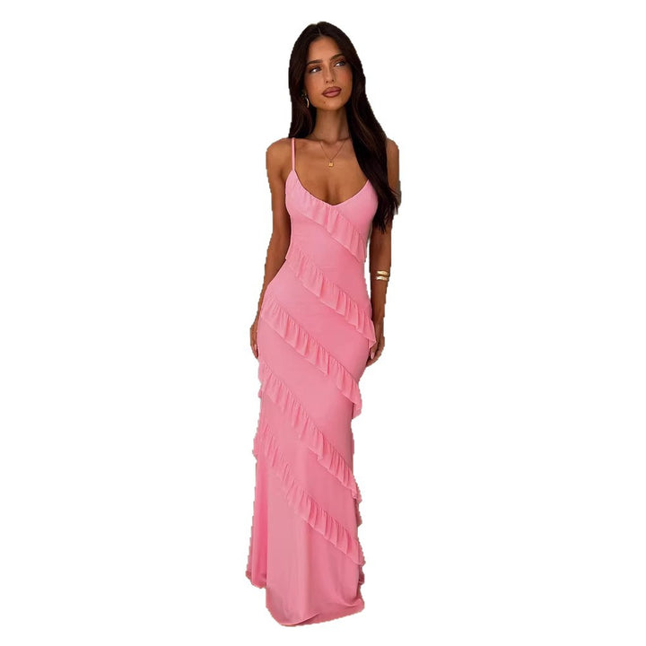 Women's maxi dress with elegant ruffle design and adjustable straps Lisslune