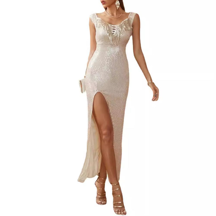 Women's Sparkling Evening Dress with Shimmering Sequins and Elegant Split Lisslune