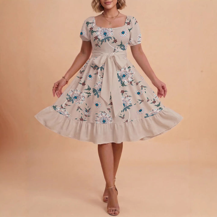 Women's floral dress with adjustable belt and voluminous sleeves Lisslune