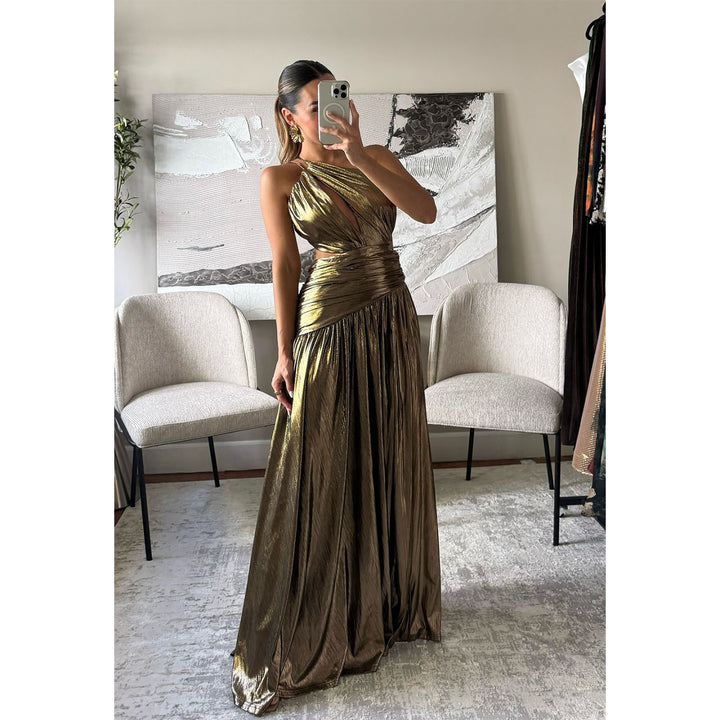 Women's Glamorous Wrap Dress with an Asymmetrical Silhouette and Elegant Cut-Outs