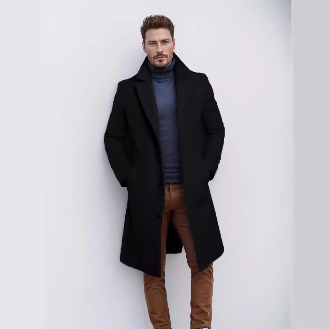 Men's elegant long coat with textured outer material and practical pockets Lisslune