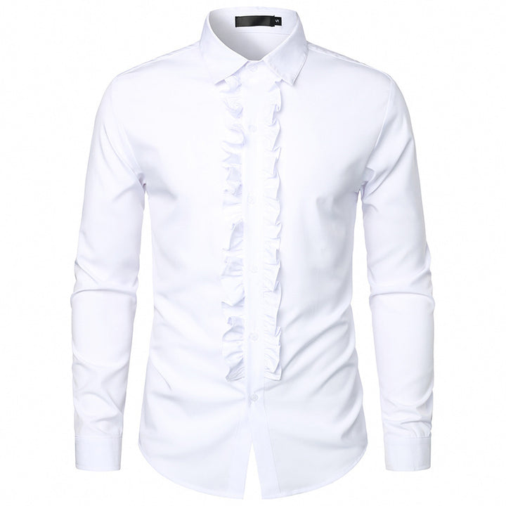 Men's elegant long sleeve shirt with ruffle decoration Lisslune