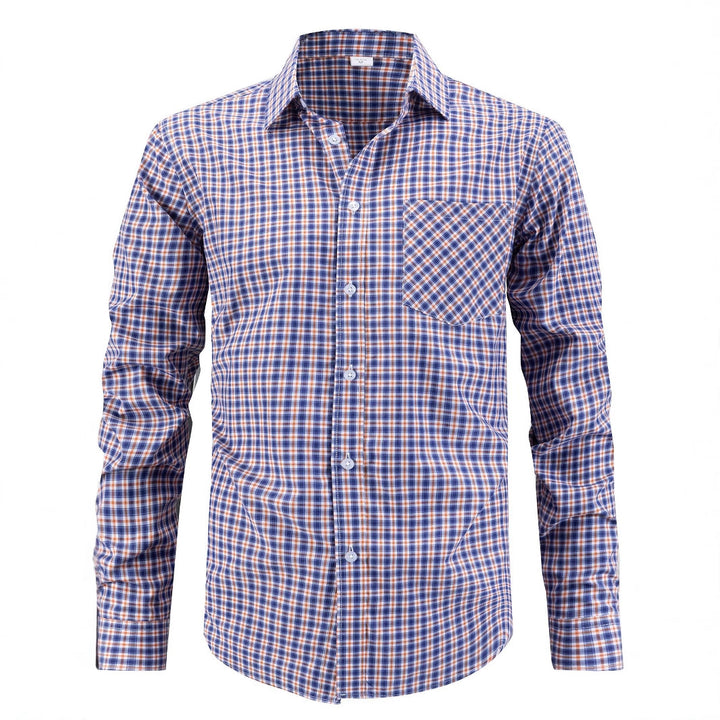 Men's classic check pattern long sleeve shirt with chest pocket Lisslune