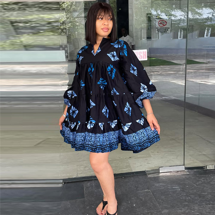 Women's casual dress with relaxed fit and voluminous sleeves