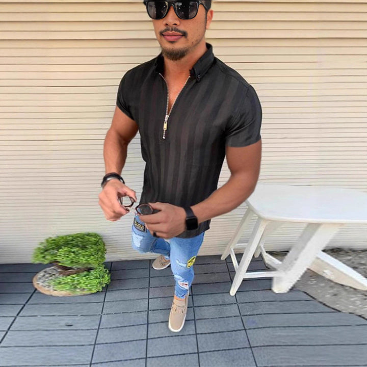 Men's short-sleeve shirt with modern stripes and elegant zip opening Lisslune