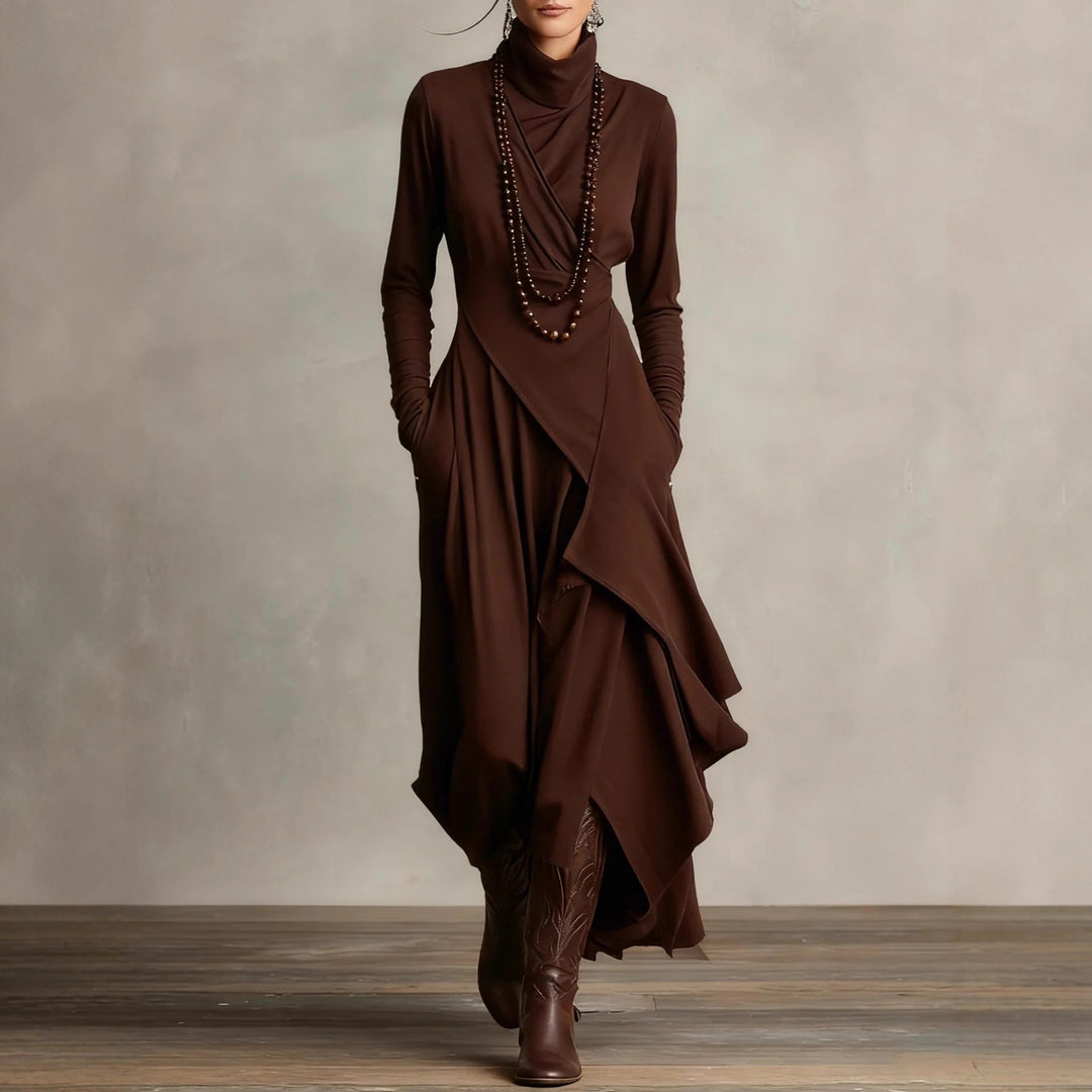 Women Elegant Maxi Dress with Draped Top and Asymmetrical Cut Lisslune