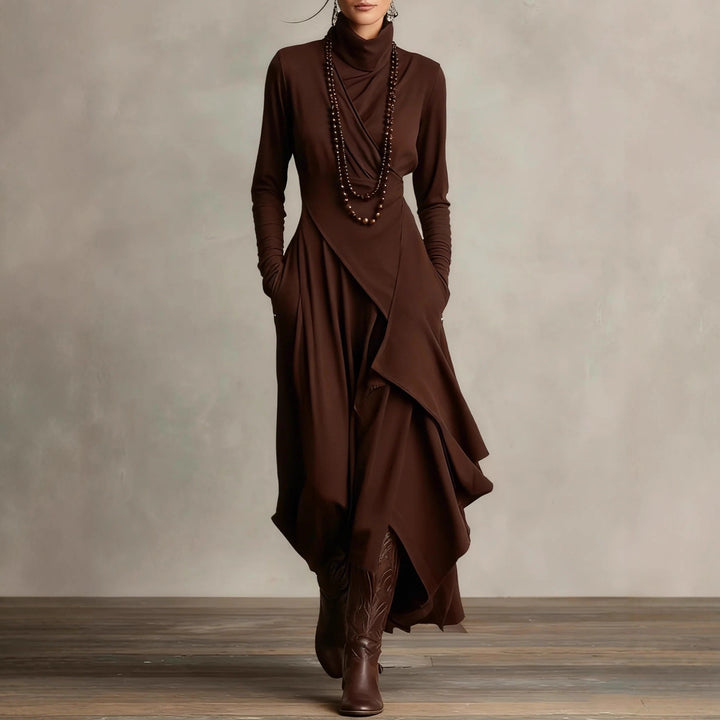 Women Elegant Maxi Dress with Draped Top and Asymmetrical Cut Lisslune