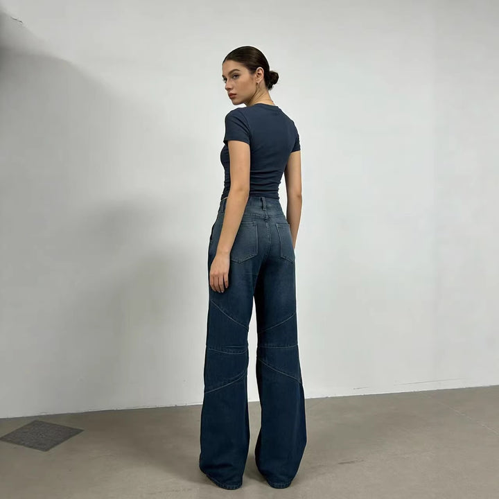 Damen Weit geschnittene Jeans mit einzigartigen Nahtdetails Lisslune