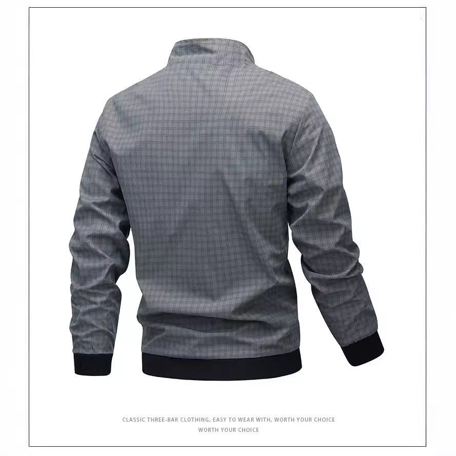 Men's fashionable transitional jacket with unusual check pattern and practical pockets Lisslune