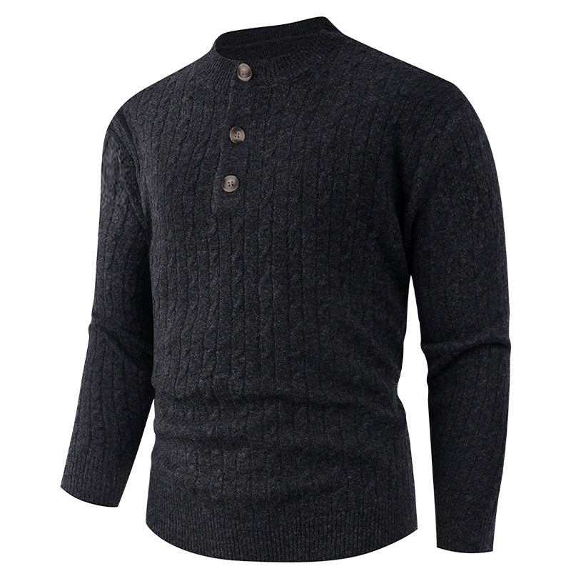 Men's chunky knit sweater with modern shawl collar and button details Lisslune