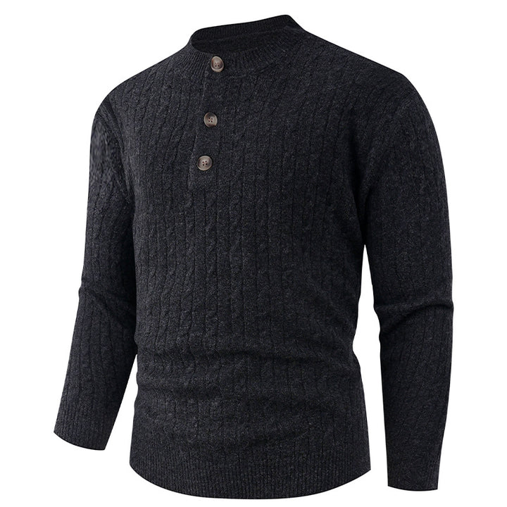 Men's chunky knit sweater with modern shawl collar and button details Lisslune