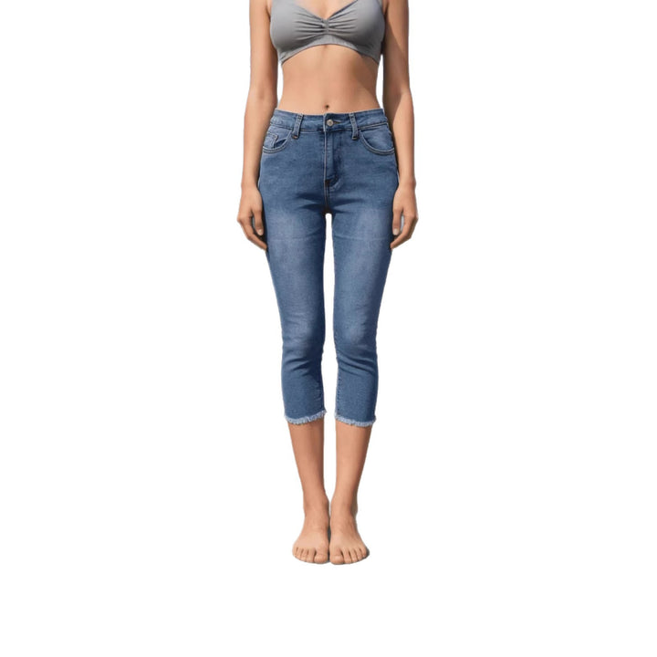 Women's casual high-waist jeans with frayed hem and trendy cut Lisslune
