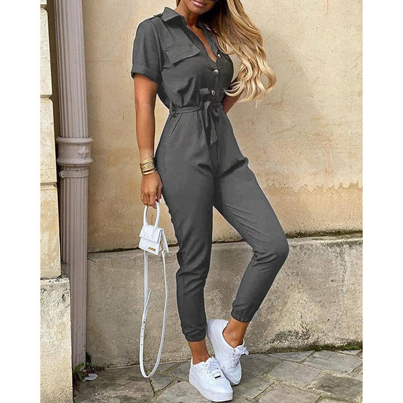 Damen eleganter Jumpsuit mit tailliertem Schnitt und praktischen Taschen Lisslune