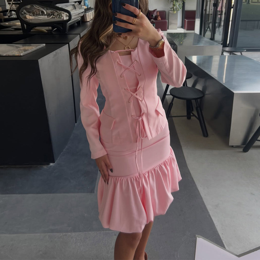 Ladies dress with lacing and ruffled hem Lisslune