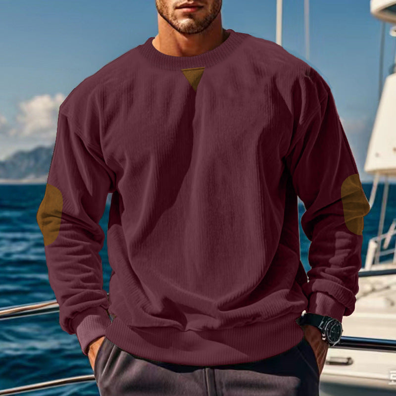 Men's coarse knit pullover with elbow patches and round neckline Lisslune