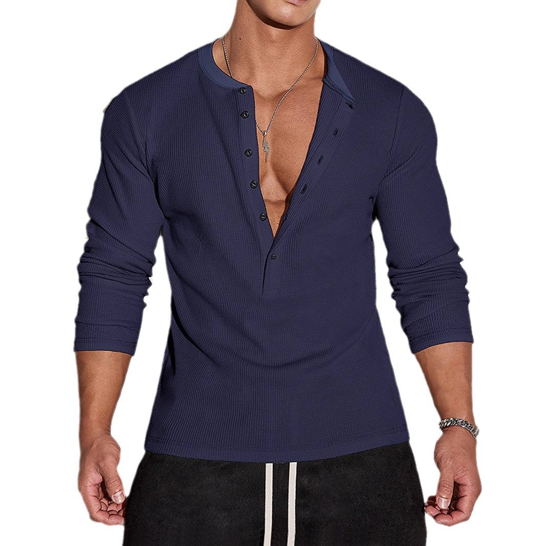 Men's long sleeve shirt with button placket and textured design Lisslune