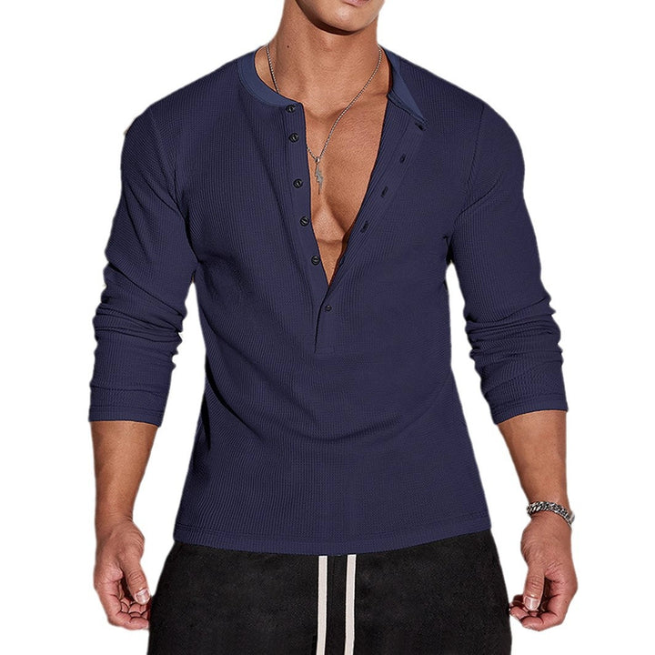 Men's long sleeve shirt with button placket and textured design Lisslune