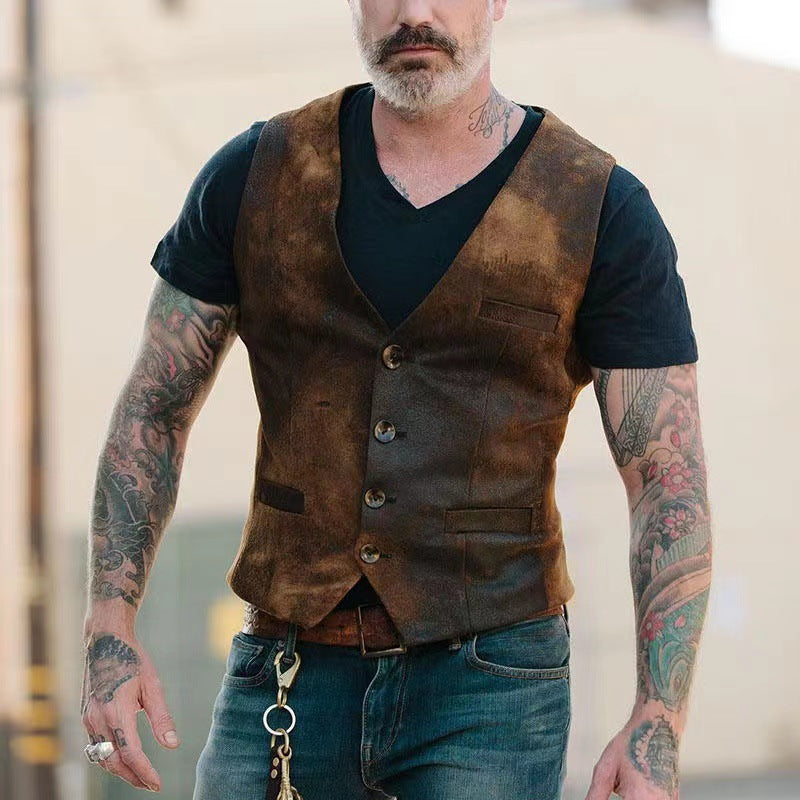Men's stylish vest with leather accents and practical pockets Lisslune