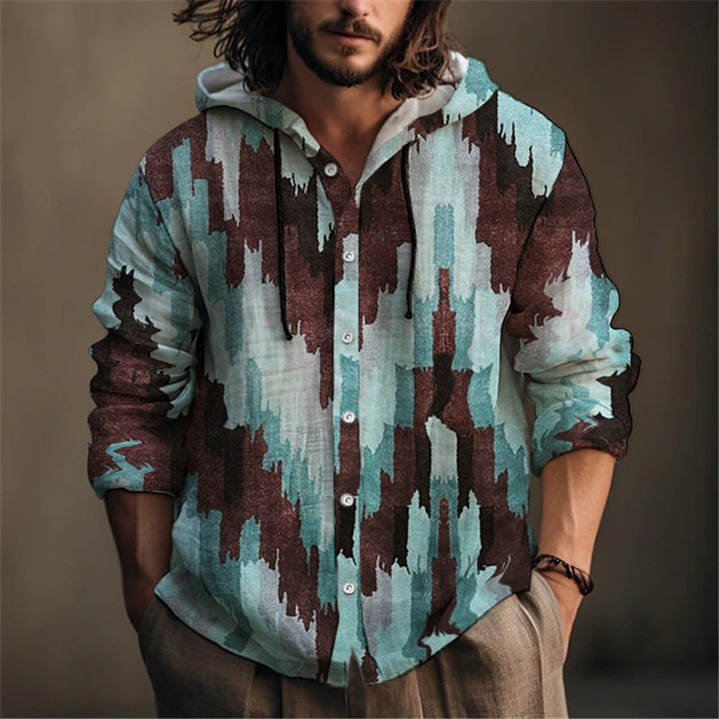 Men's hooded blouse with elaborate floral embroidery and modern cut Lisslune