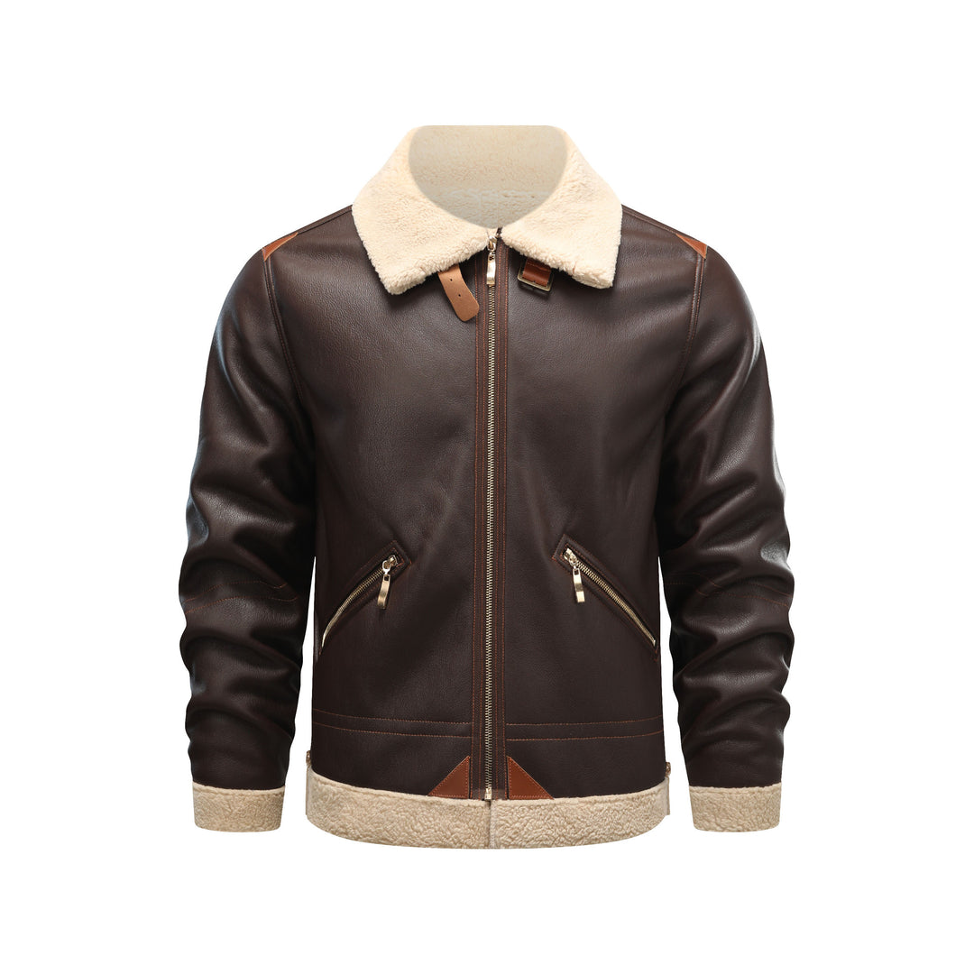 Men's Elegant Leather Jacket with Fur Collar Lisslune