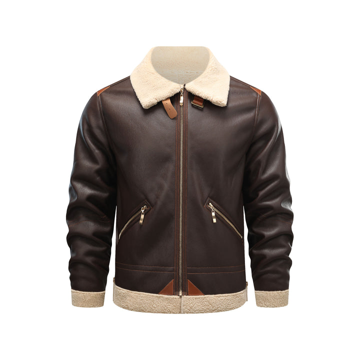 Men's Elegant Leather Jacket with Fur Collar Lisslune