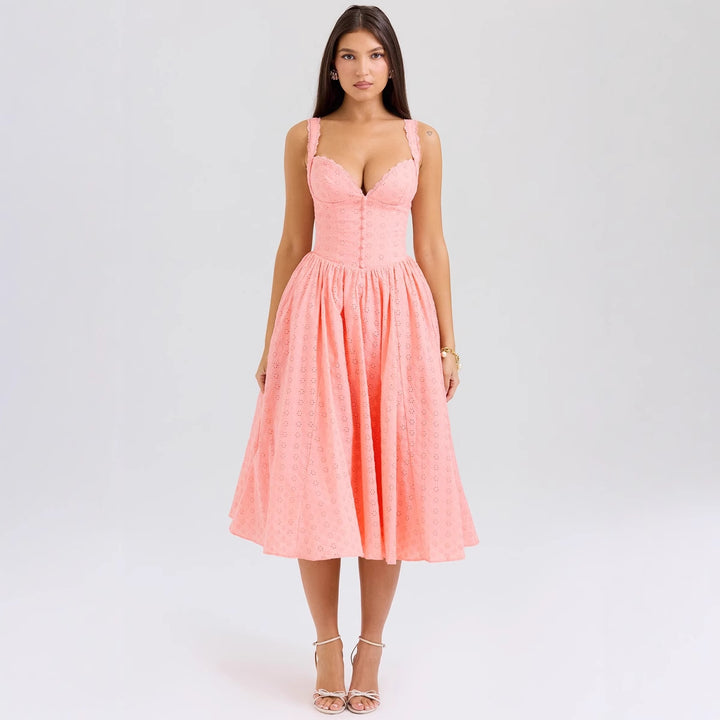Women's A-line dress with peplum and lace appliqués Lisslune