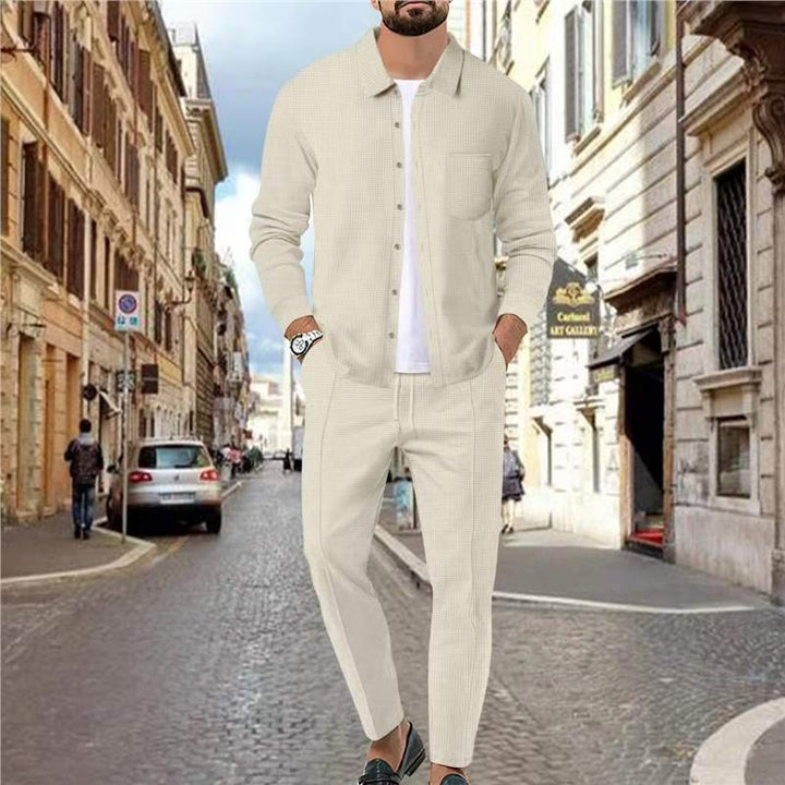 Men's Fashion Leisure Set with Textured Top and Elastic Waistband Lisslune