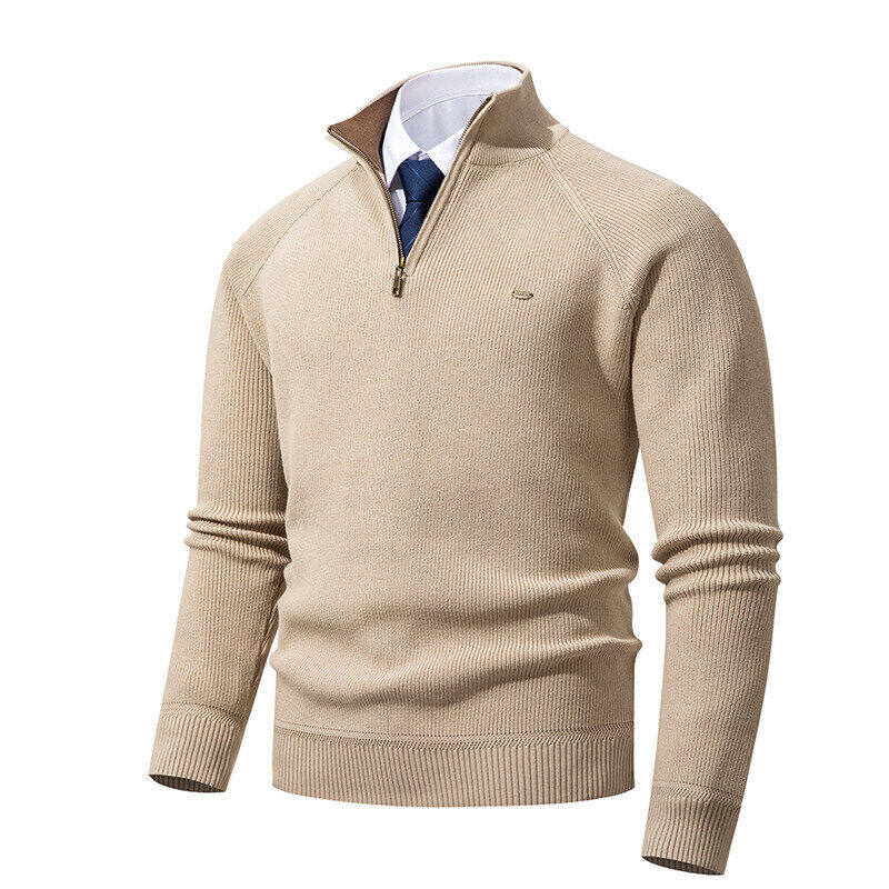 Men's Elegant Knit Sweater with Stand Collar and Zipper Lisslune