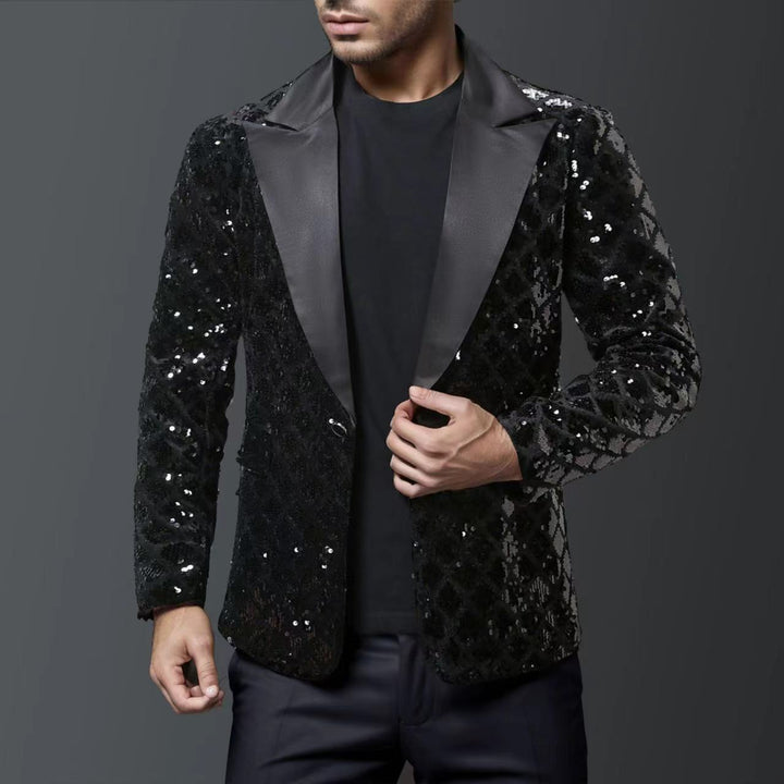 Men's glittering tuxedo blazer with luxurious sequin patterns Lisslune