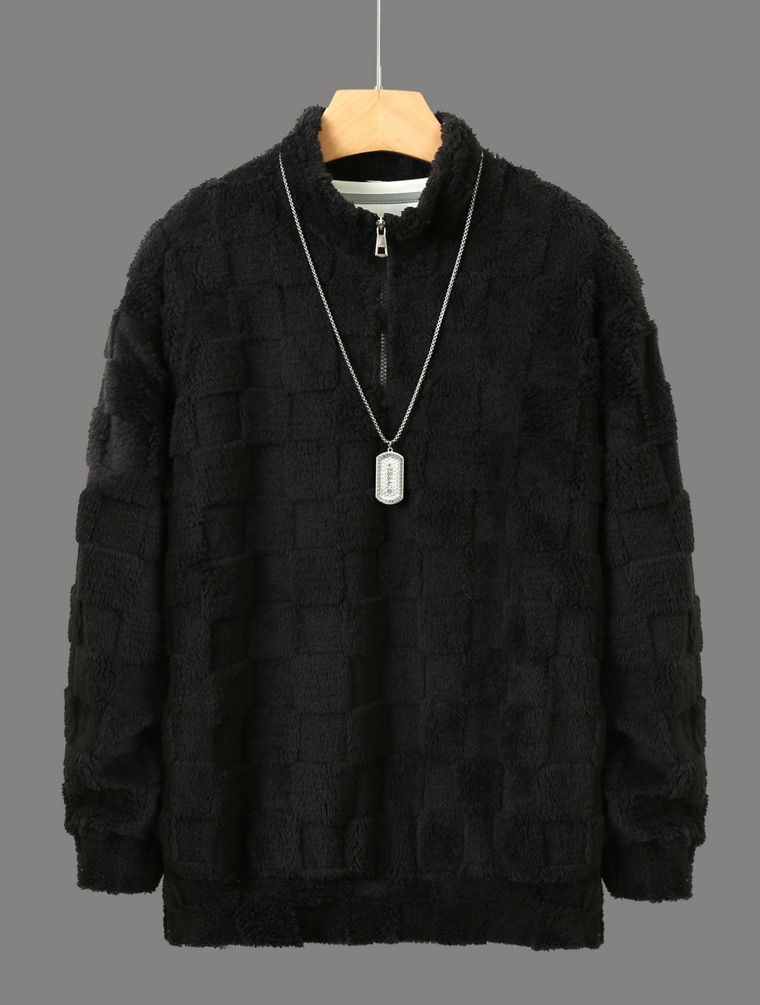 Men's cozy fleece pullover with stand-up collar and zipper Lisslune